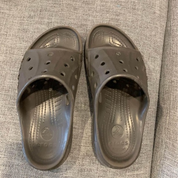 CROCS slides. Brown with crocs logo imbedded. Woman’s size 9, mens 7. - Picture 3 of 7